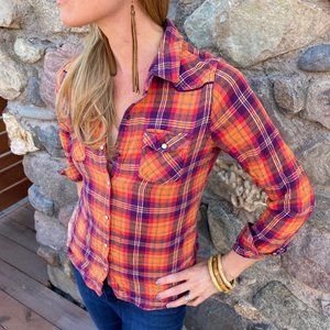 Mossimo Western Shirt: Orange, pink, purple flannel: $16